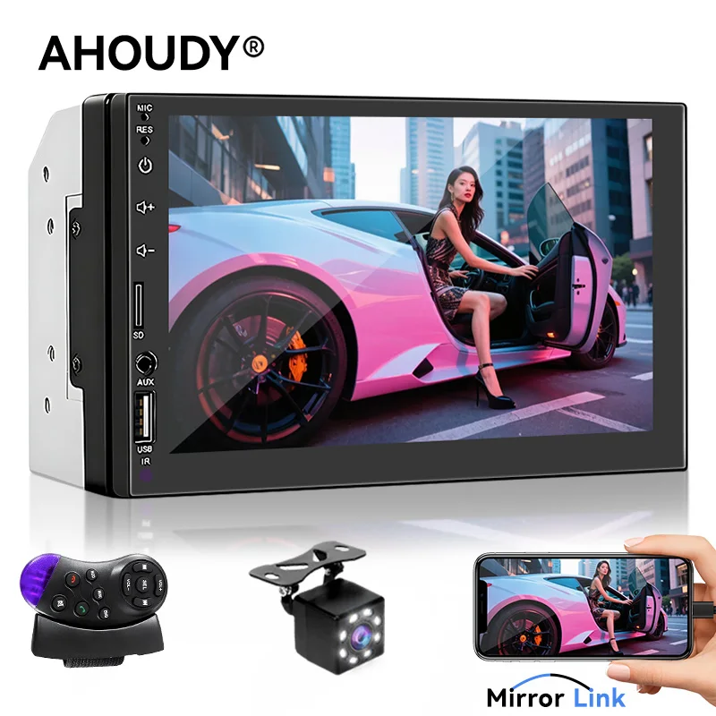 

Автомобильный радиоприемник AHOUDY 7 дюймов MirrorLink с поддержкой Bluetooth FM Muti-fit 2 DIN, сенсорный экран авторадио