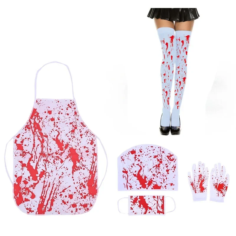 Halloween Horror Bloody Apron Cosplay Bloodstained Butcher Simulation Costume Props