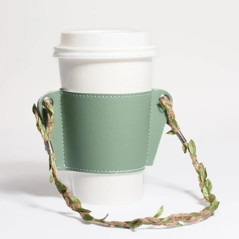 

Water Cup Leather Protective Cover Fashion Rattan Hand-held Insulated Coffee Cup Holster Beverage Cup Milk Tea Cover