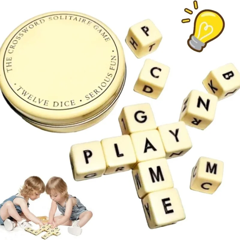 

Wooden Letter Dice Set Crossword Solitaire Game Portable Spelling Word Game Parent-child Travel Party Supplies