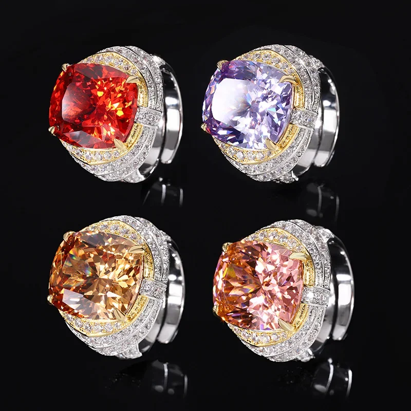 

New high-end jewelry luxury gold-plated 18K gold bird's nest cut fat rectangular light luxury ring women 14 * 16