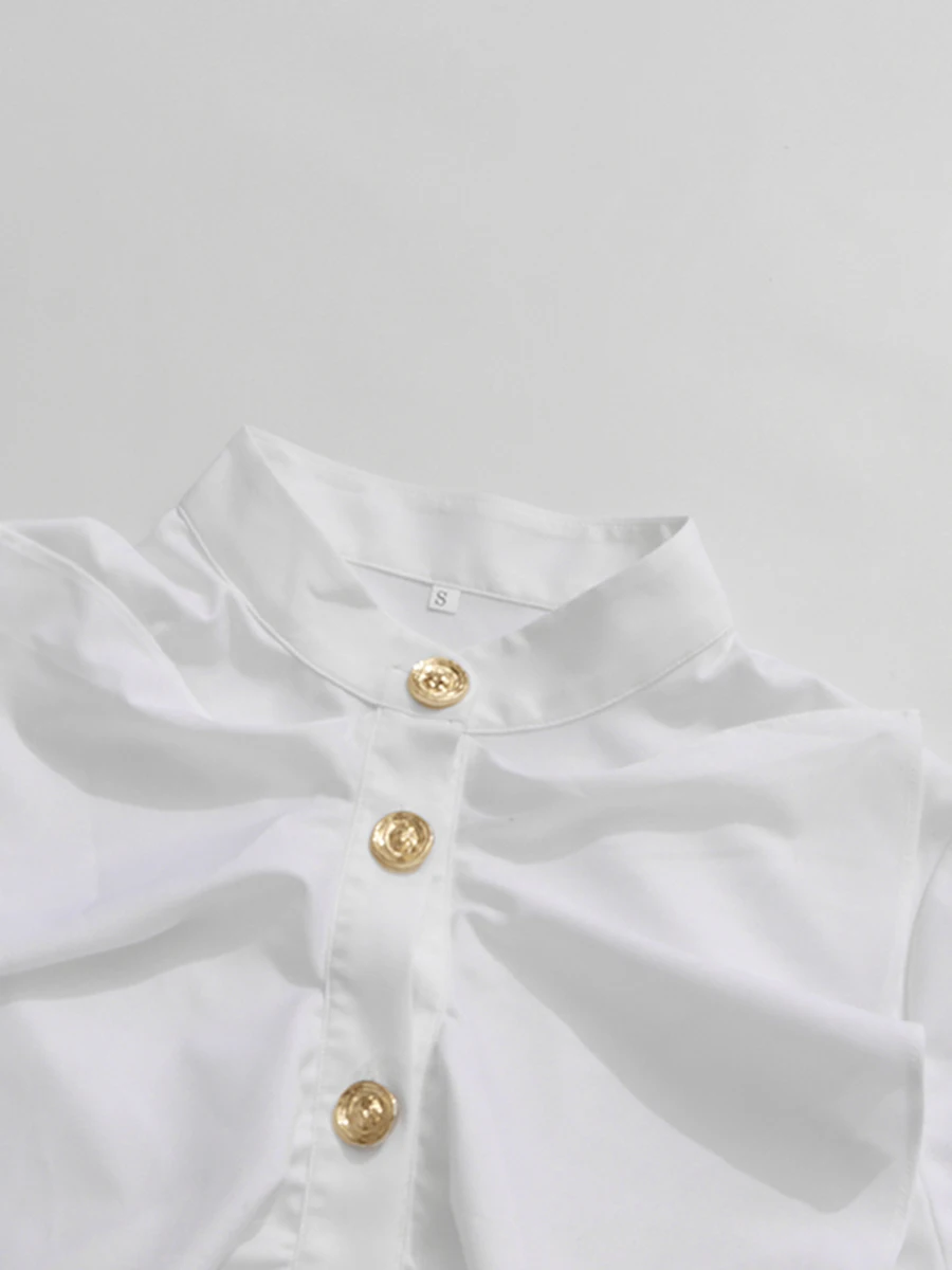 CHICEVER ホワイトスプライス菌類シャツ女性スタンドネック長袖ルーズフレンチエレガントな女性のシャツ秋スタイルファッション新