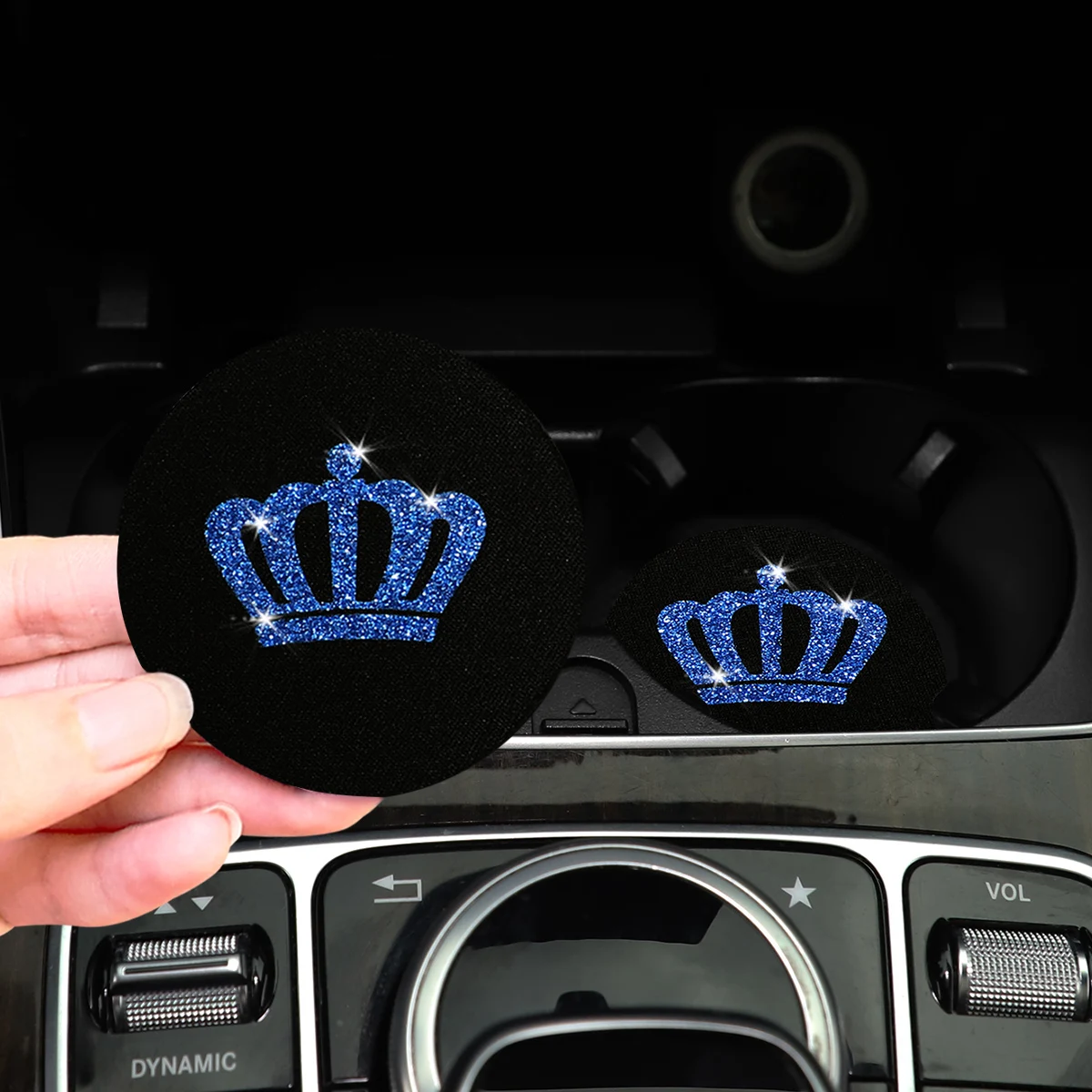 2 waterproof non-slip pads imitation diamond Crown Blingbling Flash car General Purpose water coaster car supplies