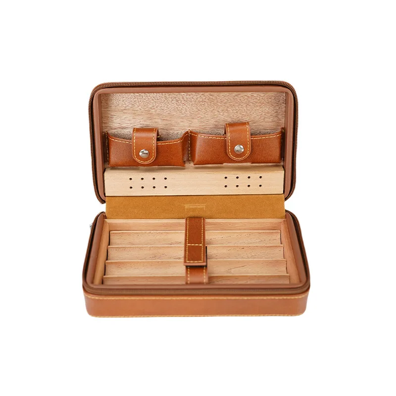 

Cedar cigar box, leather portable outdoor cigar storage bag, moisturized wooden box
