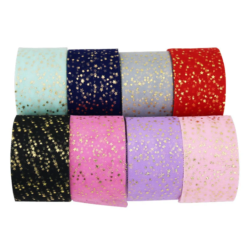 

(10 yards/roll)6cm Ribbon DIY star yarn hot gold mesh jacquard material small star lace