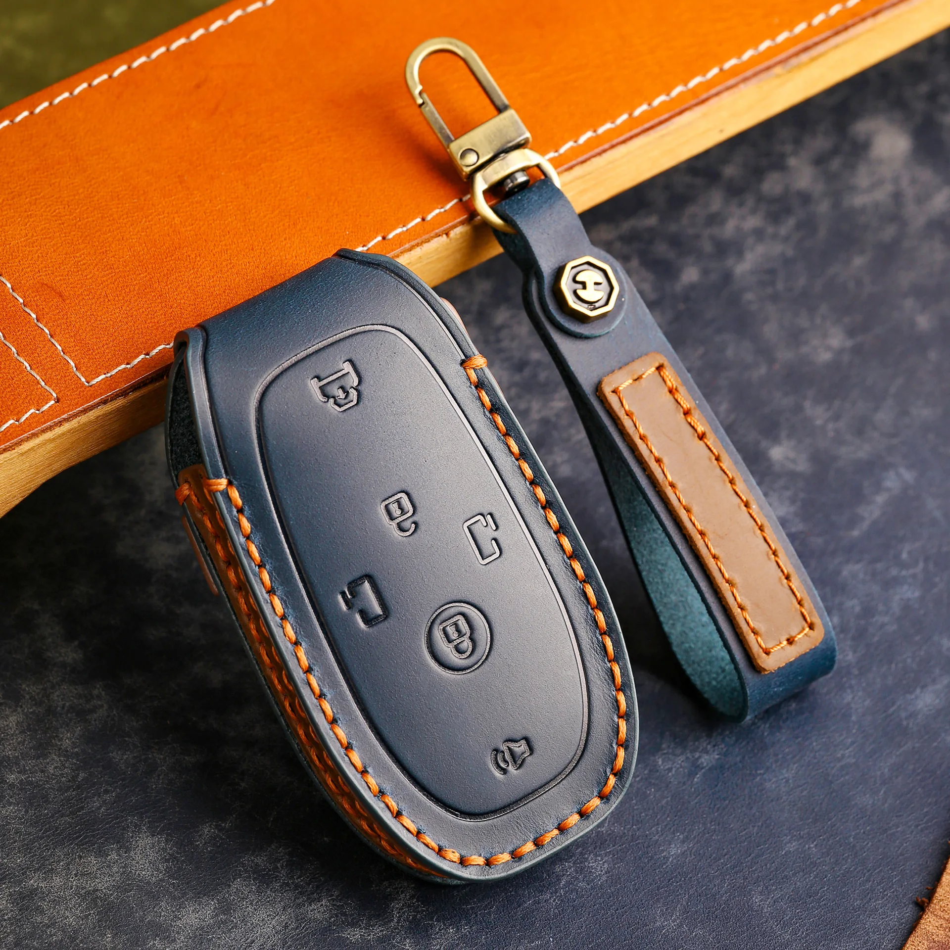 

For 2026 Buick GL8 Avenir MPV Key Fob Case, New Model Top Grain Leather Cover with Leather Strap, Premium Protective Shell