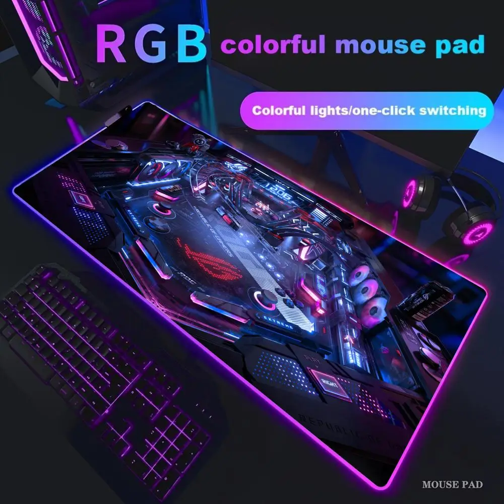 

Коврик для мыши ROG, большой коврик для мыши RGB, игровые коврики для мыши со светодиодной подсветкой, запираемые края, игровые аксессуары, настольные коврики, коврик для клавиатуры ПК XXL 90x40 см