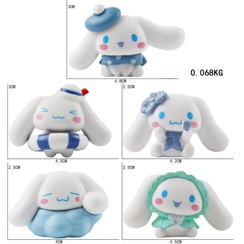 5pcs Sanrio Cinnamoroll Toys Action Anime Figures Cute Summer Set Cartoon Tabletop Cake Decoration Room Ornaments Kids Gifts