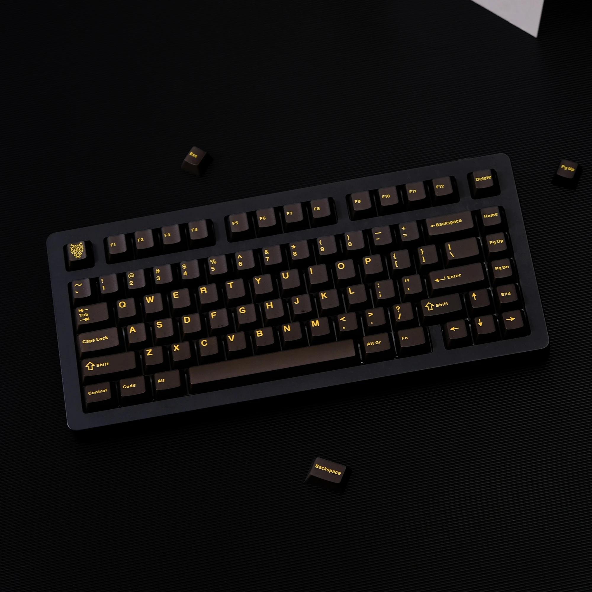 114 Aifei Keycaps ABS Double Shot Black Golden Letters Cherry Height Translucent 2.25U 2.75U Mechanical Keyboard GK61 Anne Pro 2