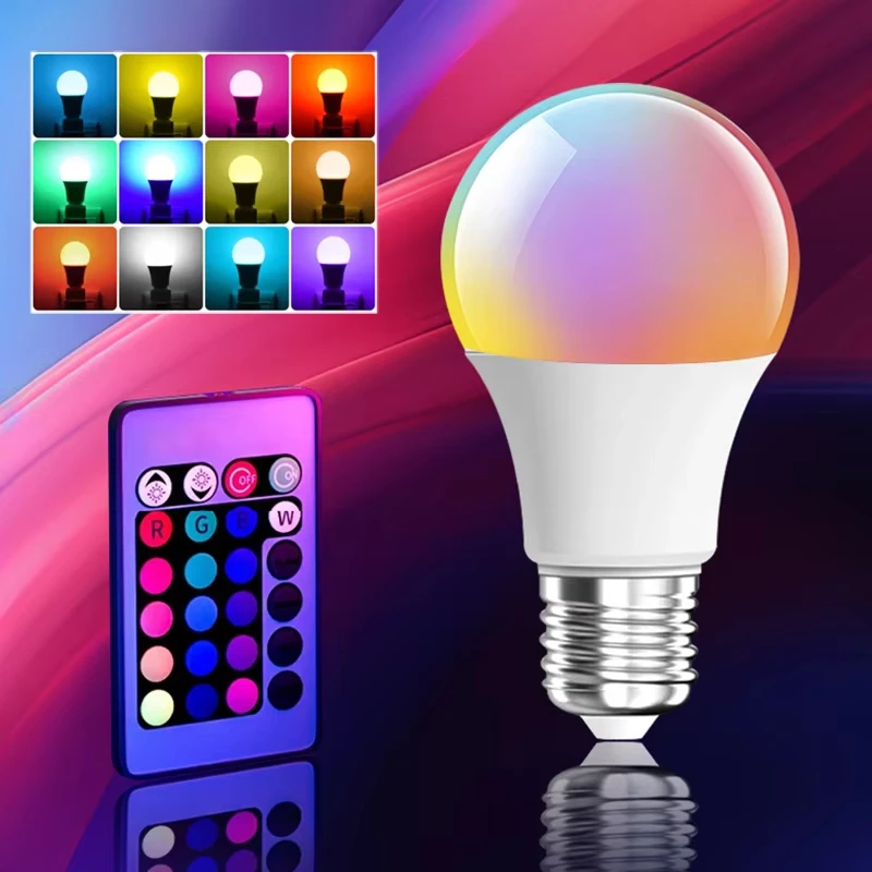 

16 Colors RGB Bulb LED Multicolor Bulb E27 220V Household Lighting Dimmable 24 Key Remote Control Smart Lamp Atmosphere Light
