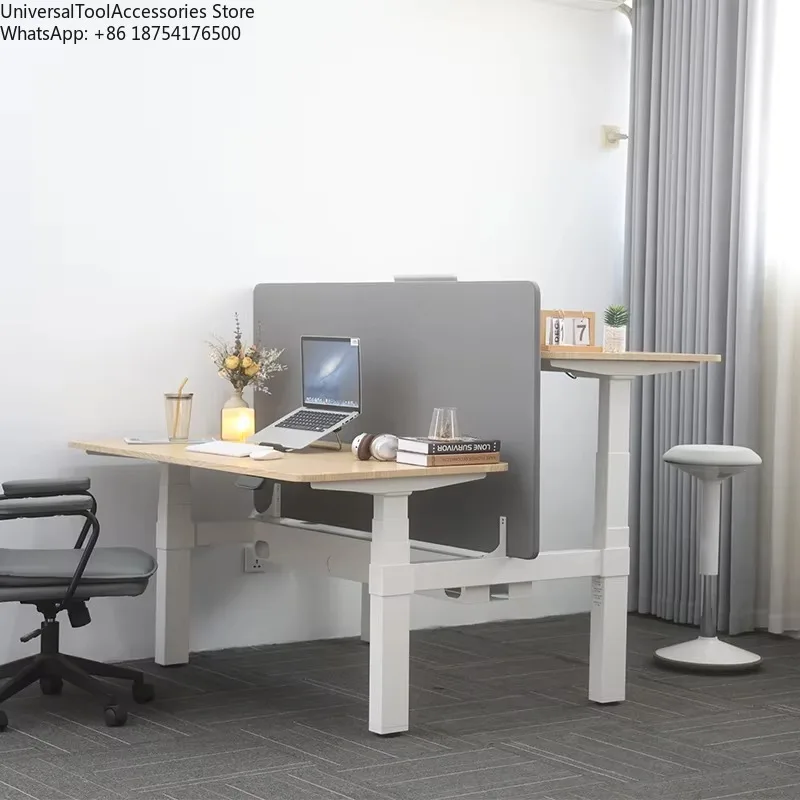 Modern Electric 4 Metal Leg Back to Back Computer Work Standing Desk Frame 2 Person Height Adjustable Office Workstation Table