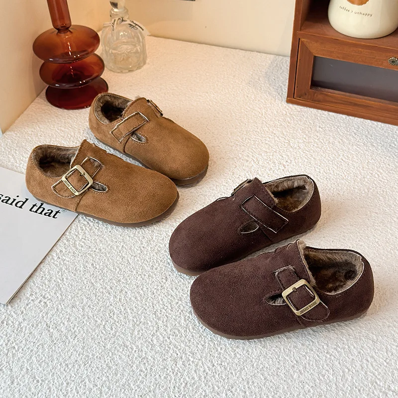 

Осень-зима 2021, обувь на меху для девочек, детские кроссовки из мягкой искусственной кожи, лоферы на плоской подошве, обувь с Т-образным ремешком для девочек