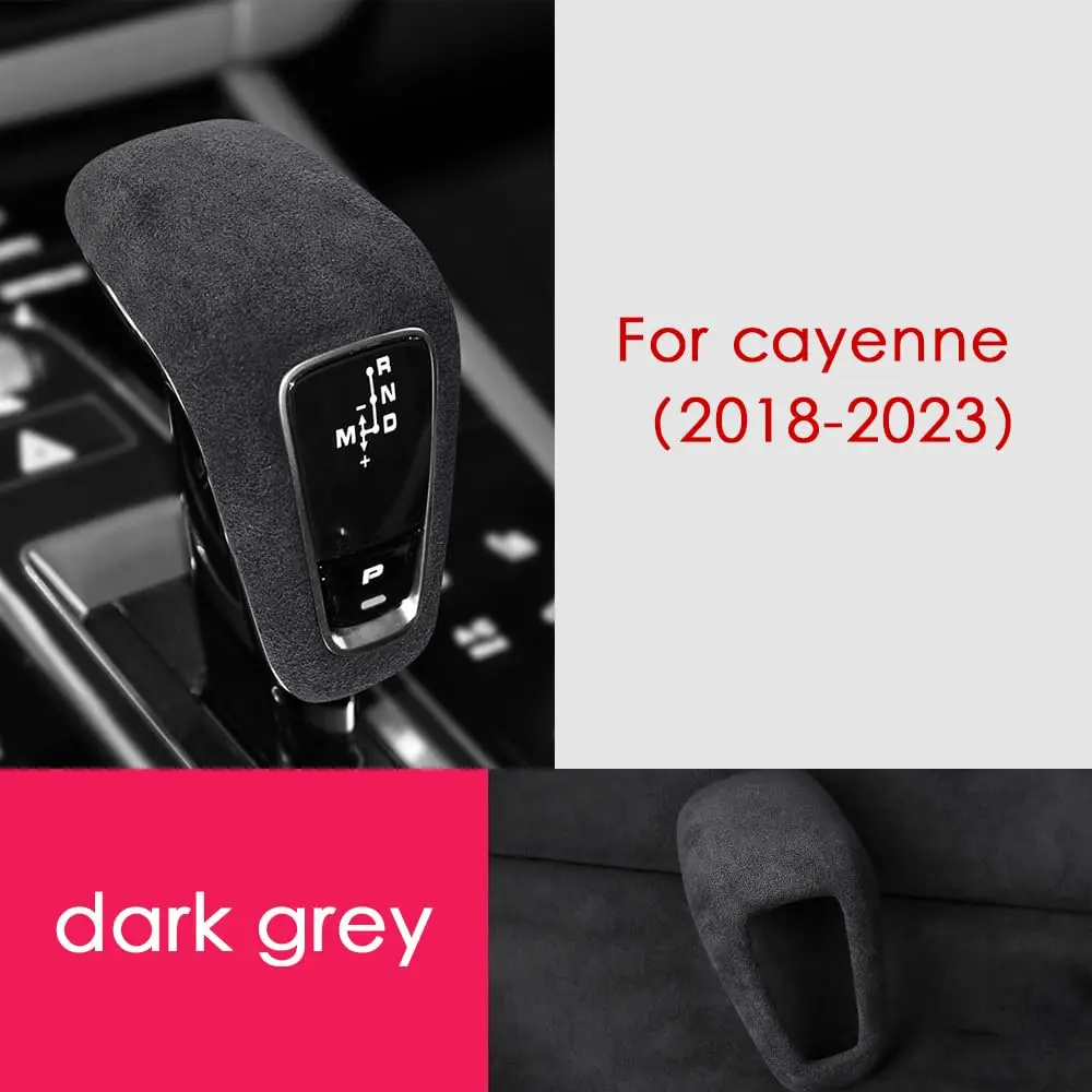 

Car Interior Suede Gear Shift Knob Cover Trim Decal Sticker for Porsche Cayenne New Energy 2018-2024 (Dark Grey)
