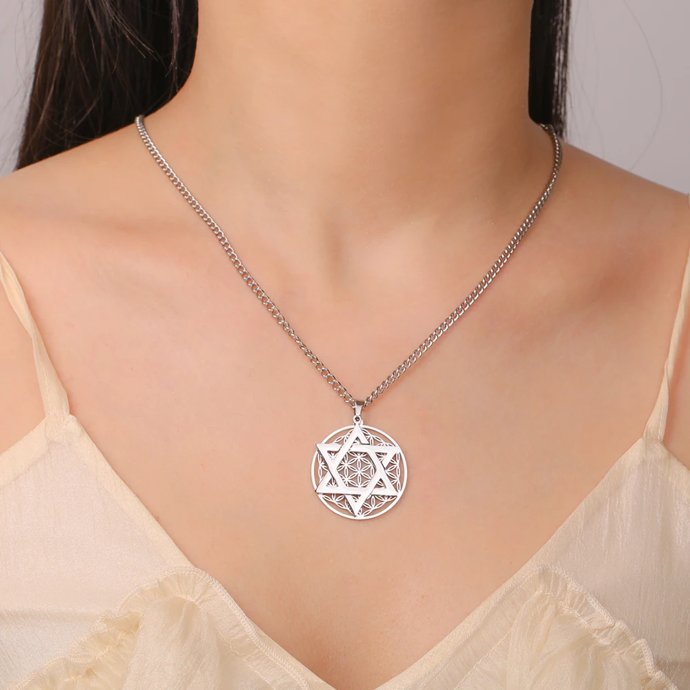 Dawapara Flower of Life Yoga Necklace OM Symbol Pendant Buddhist Spiritual Meditation Amulet Stainless Steel Jewelry