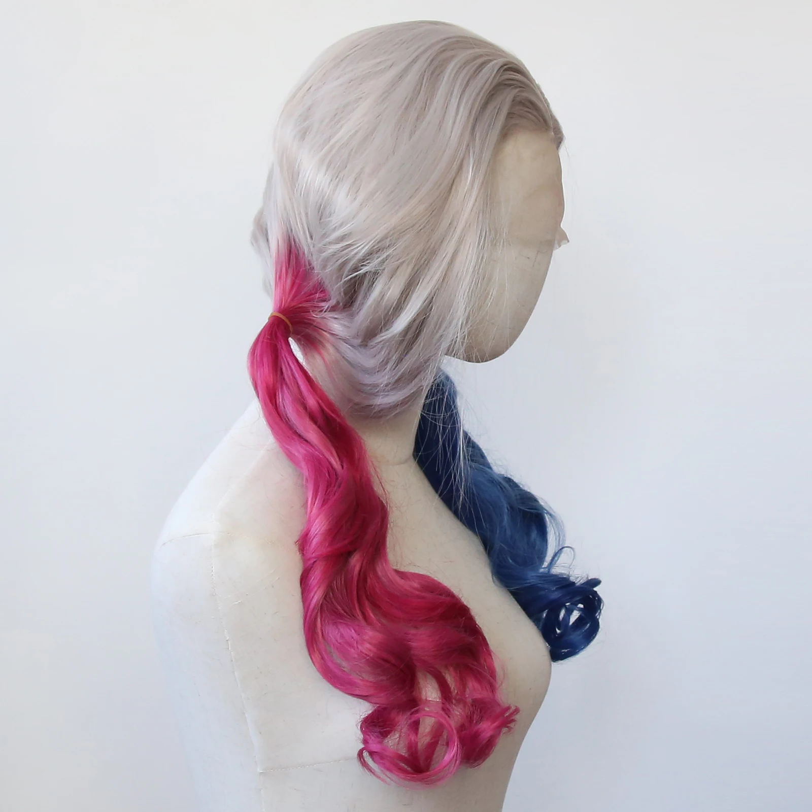 Harley Quinn-Perruque Synthétique Lace Front, Cheveux Longs et Lisses, Pré-Plumé, Degré de Chaleur, Cosplay