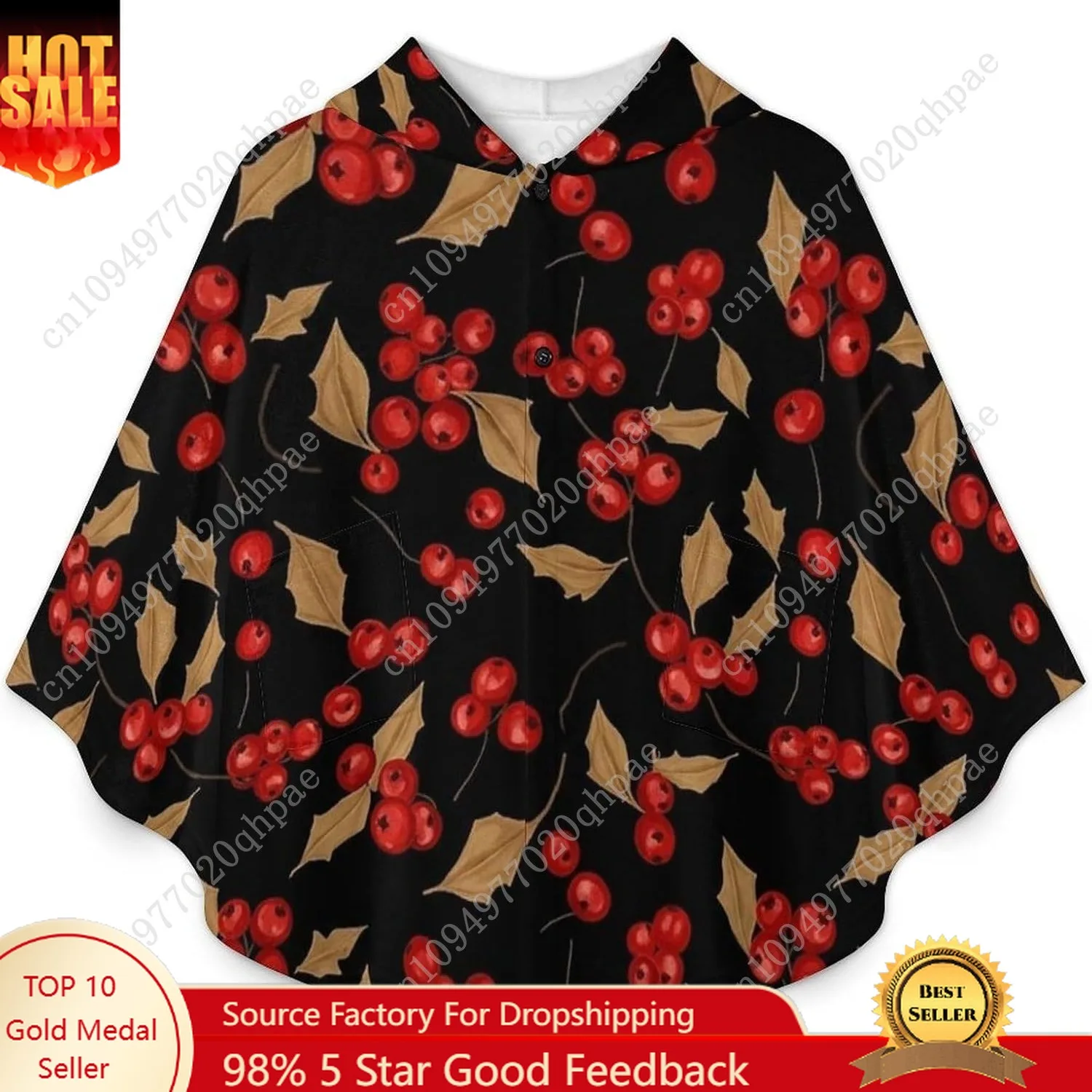 سترة بطانية مريحة من الفلانيل، هوديي كبير الحجم باللون الأحمر مع جيوب للأطفال والمراهقين #1