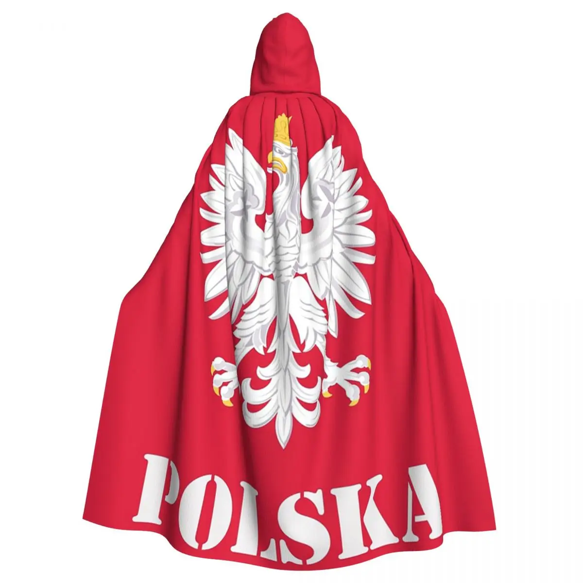 Poland Polish Flag - Polish Eagle Long Hooded Cloak Witch Medieval Costume Cosplay Cape HalloweenParty Adult Unisex