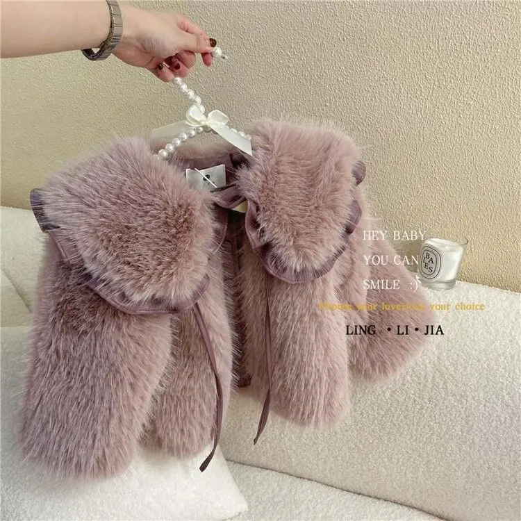 Girls' Thickened Western-style Imitation Fox Fur Grass Coat Korean Version Winter New Baby Fur Coat Children's Clothing Warm 2