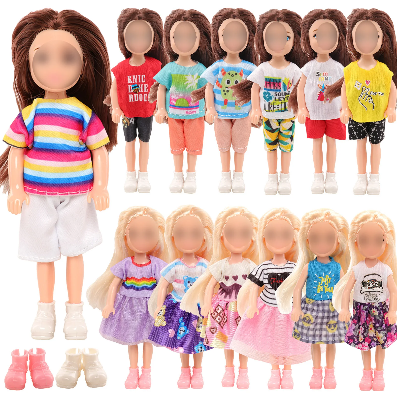 New Random Style 7 Pieces Chelsea Girl Doll Clothes=3 Skirts+ 2 Tops and Pants+2 Shoes Kids Toys Birthday Presents