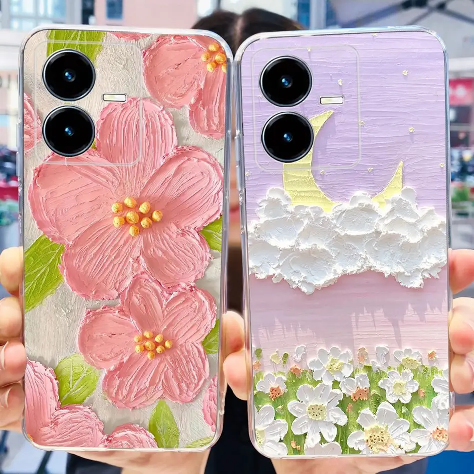 For Vivo Y22s Y22 Case VivoY22 Y 22 22S 4G 2022 V2206 V2207 Elegant Printing Soft Silicone Clear TPU Slim Phone Back Cover
