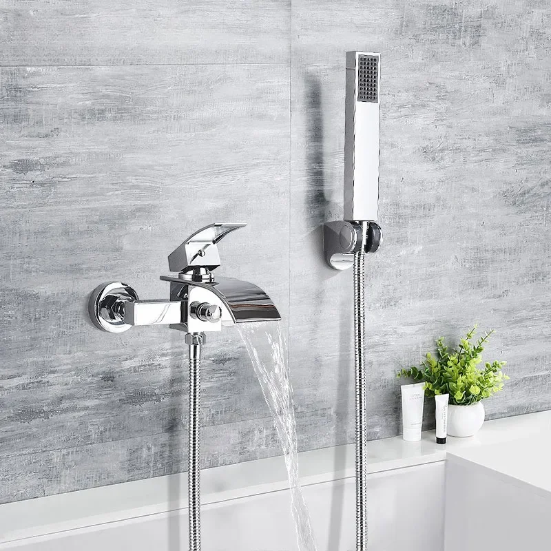 

Chrome Waterfall Bathtub Faucet Wall Mounted Tub Tap Hot Cold Water Mixer Bath Shower Robinet Baignoire