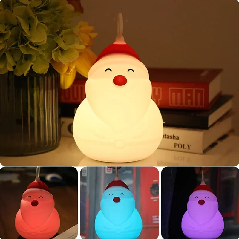 Led boneco de neve papai noel luzes da noite 7 cores pat toque mudança de cor proteção para os olhos quarto lâmpada de cabeceira presente de natal crianças