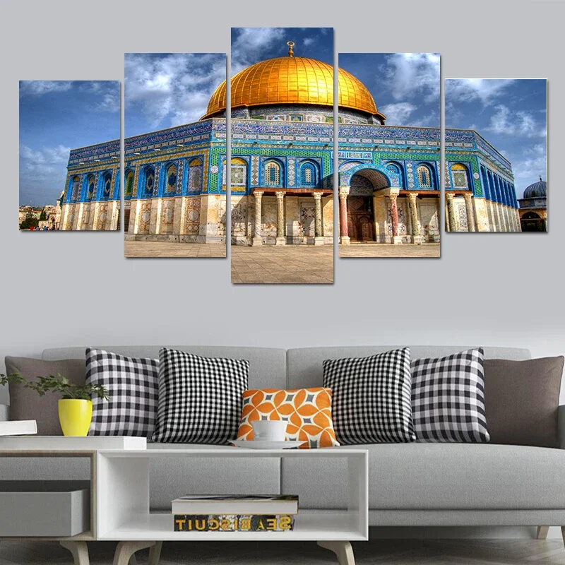 5 Pieces Islam Muslim Mosque Temple Decoration Posters Canvas Painting Wall Art For Living Room Bedroom Home Decor Cuadros