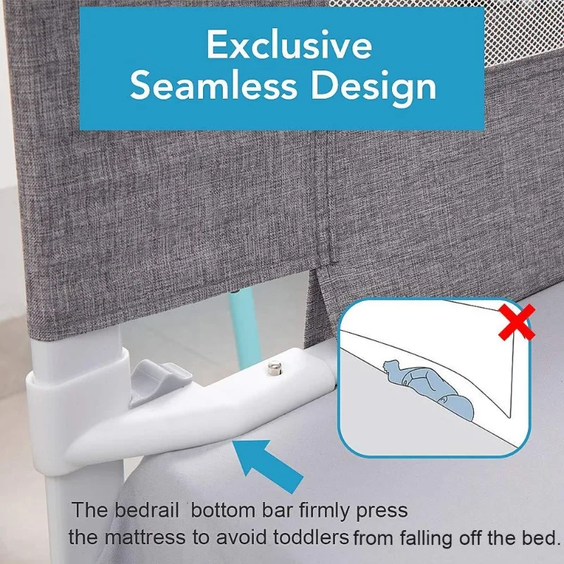 Single-Sided Liftable Crib Guardrail Baby Anti-Fall Bed Fence with Safety Lock,Adjustable Bed Railing Protection,Breathable Mesh