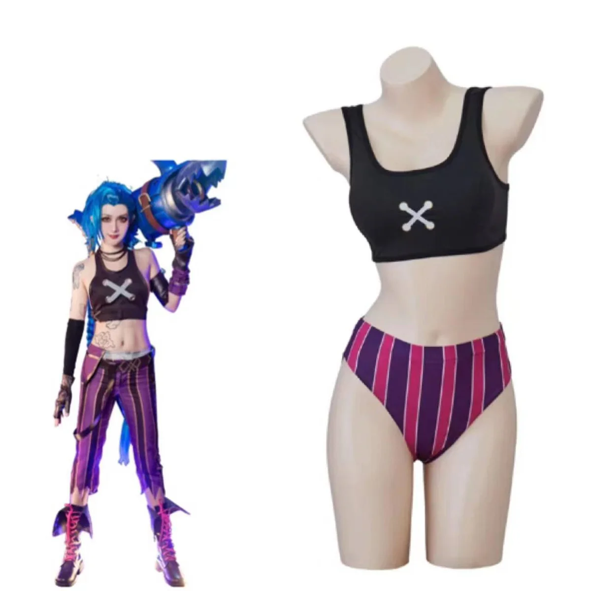 Spiel lol Jinx sexy Badeanzug Cosplay Kostüm außer Kontrolle Loli Sommer Bikini Halloween Weihnachten Karneval Party