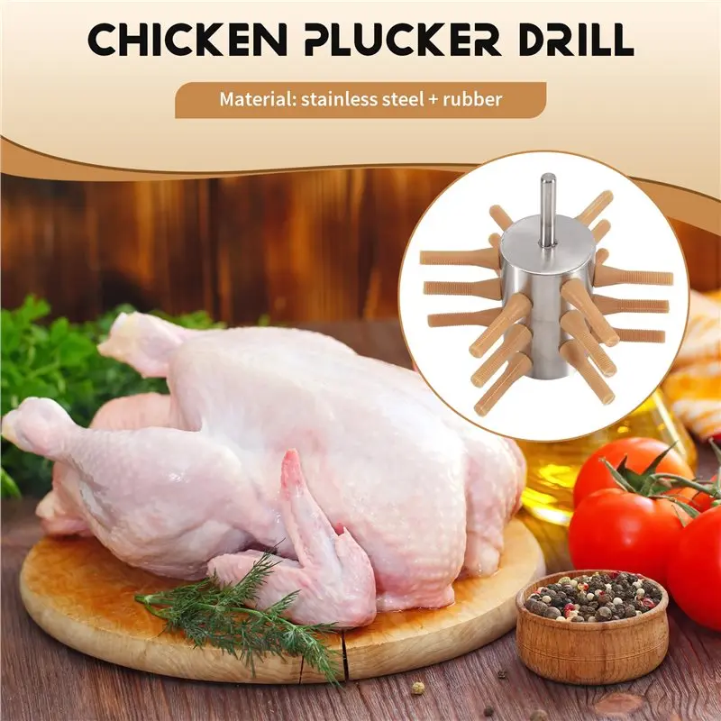 【Big Deal】Stainless Steel Chicken Plucker Drill Attachment Chicken Feather Removal Plucker Machine 18-Fingers