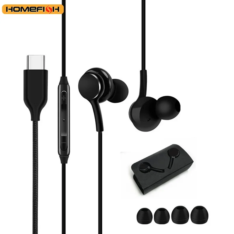 Fones de Ouvido com Fio In-Ear com Microfone, Som HiFi Estéreo, Cabo Trançado Sem Emaranhados, Tipo-C, 3.5mm 2skus