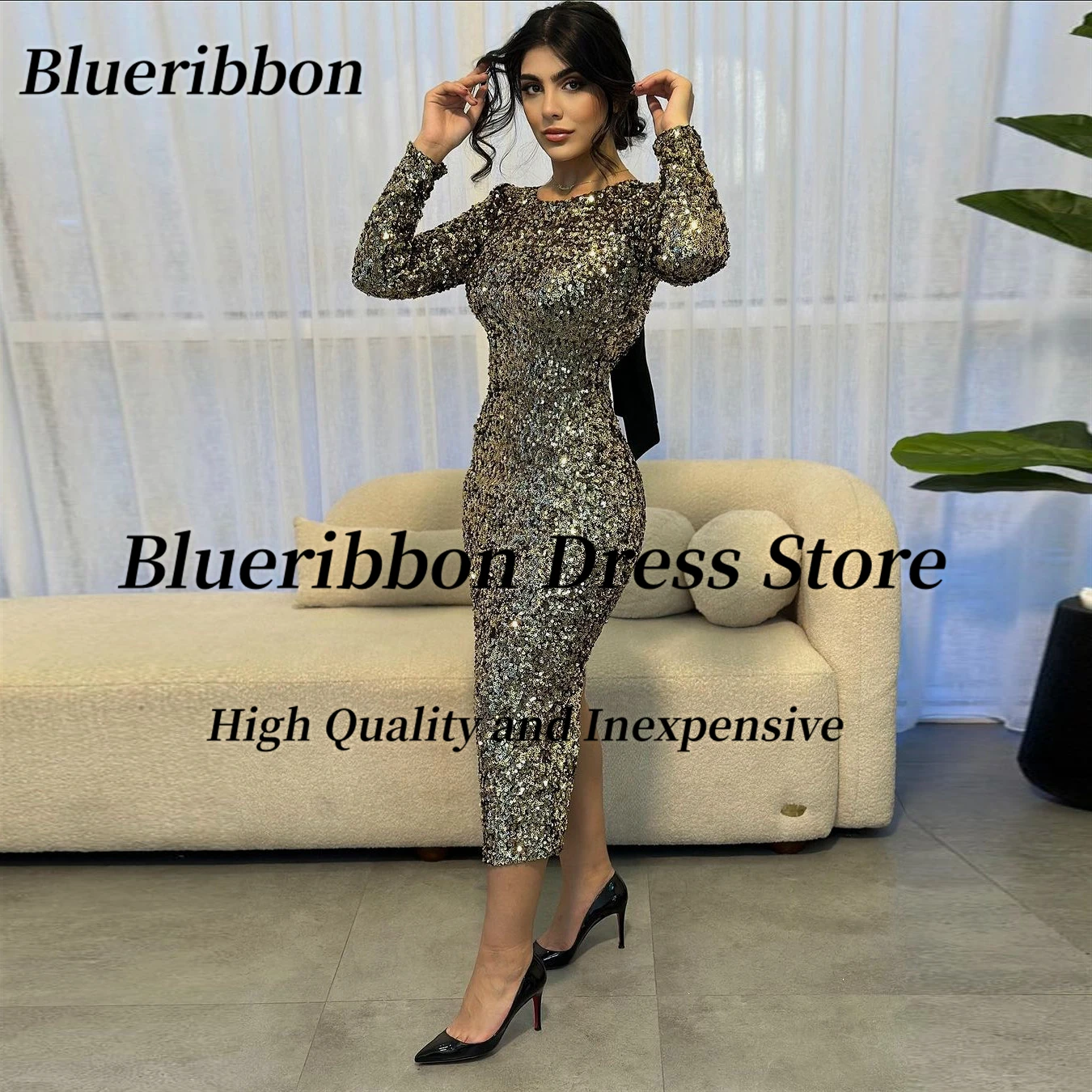 

Blueribbon Special Banquet Women Wear Sequins Prom Dresses with Bow Sexy Backless Robe Des Cocktail Party Birthday Evening Gowns