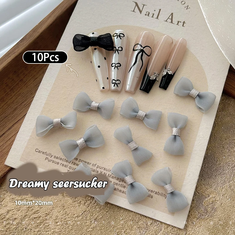 10Pcs Organza Bow Lovely Nail Decoration Lace Stereoscopic Nail Accessories Nail Painting Nail Salon DIY Nail Art