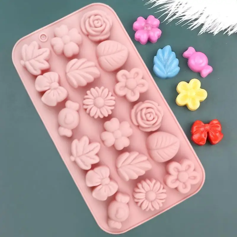 Silicone Candy Mold Flower Leaf Bow Pattern Easy Release Food Grade for Homemade Chocolate Soap Wax DIY Projects