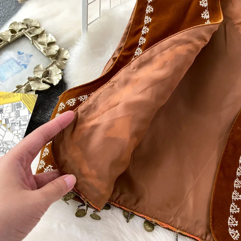 Damskie topy na ramiączkach w stylu bohemy, dzianinowe, z dekoltem w serek, bez rękawów, w stylu indie folk, kamizelka dla kobiet, vintage, na lato, uniwersalne.