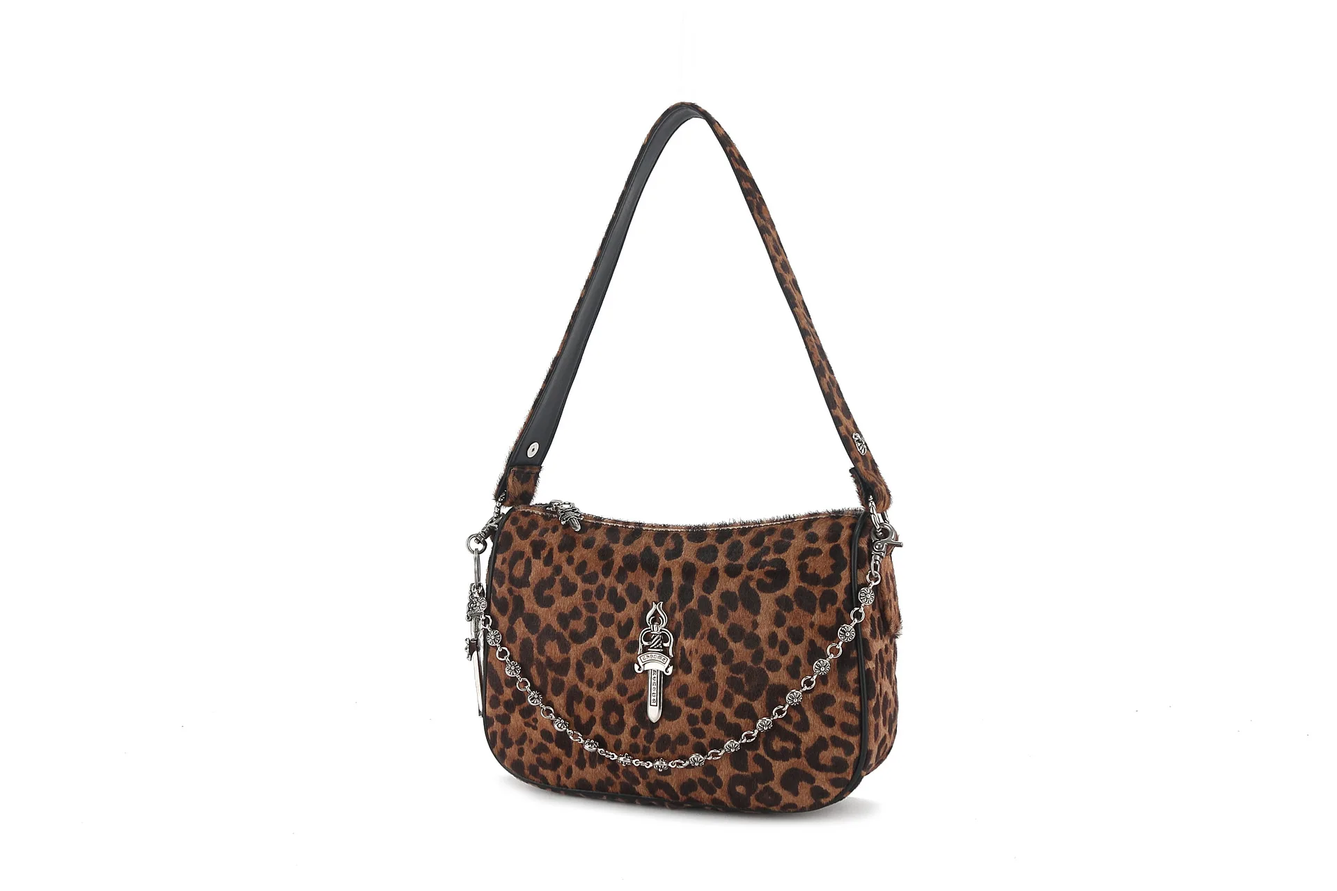 2024 new Kroos leopard print bag, cowhide crossbody, frosted cross, underarm chicken block chain bag, single shoulder bag, trend