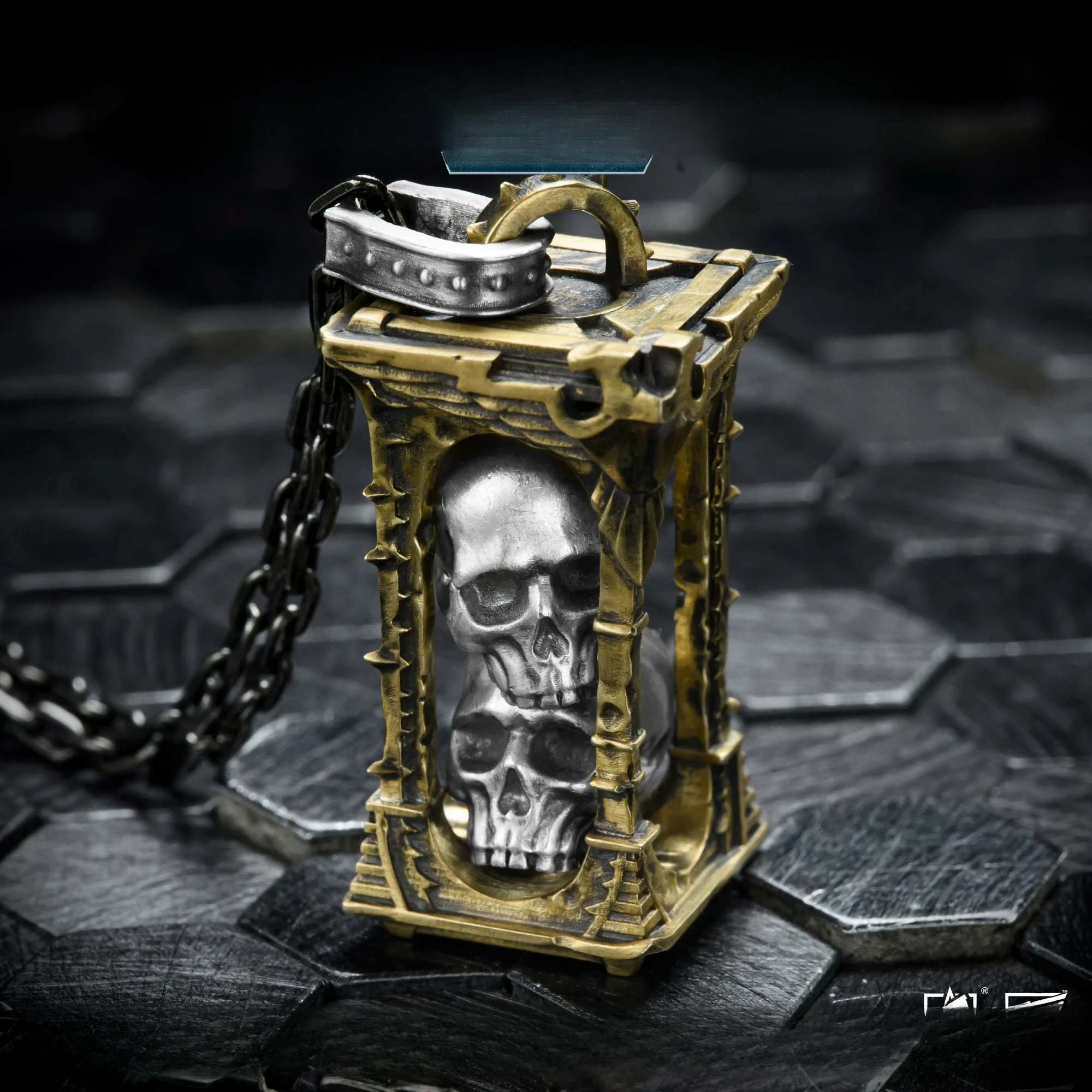 Two Tone Cage Double Skull Pendant Necklace Antique Bronze Silver Plated Gothic Punk Retro Architecture Frame Charm Jewelry
