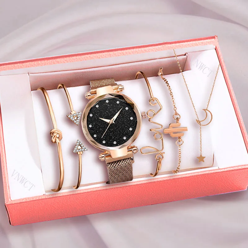 Reloj de pulsera de lujo para mujer, pulsera magnética de oro rosa con diamantes para mujer