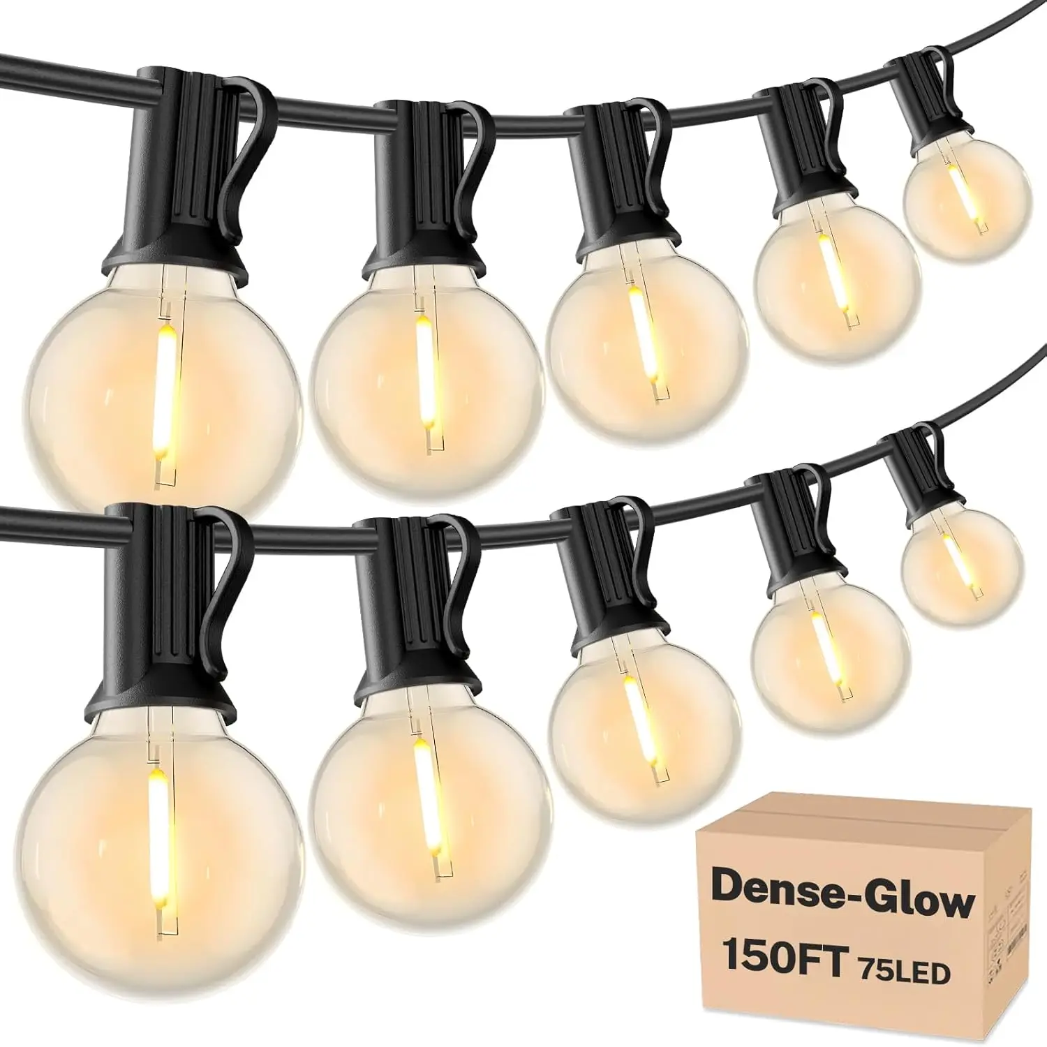 

150FT Outdoor String Lights with 77 G40 LED Bulbs, Plug-in, Waterproof, Connectable, Warm White 2700K for Patio Cafe Backyard Decor