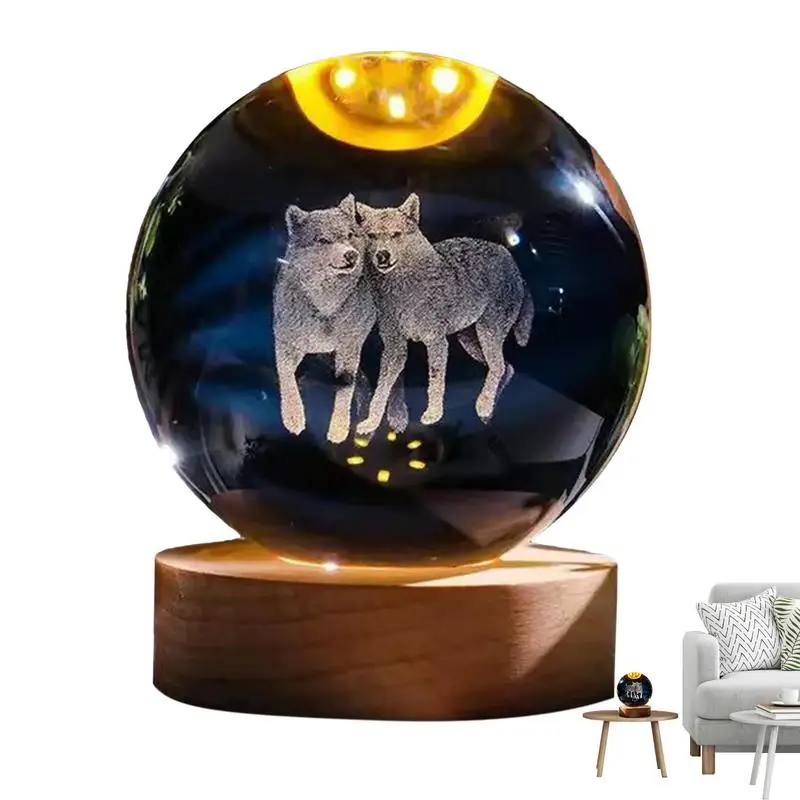 

3D Night Light Chic Modern Ball Lamp 3D Inner Carved Lighting Crystal Ball Decorative Crystal Glass Animal Lamp Figurines With