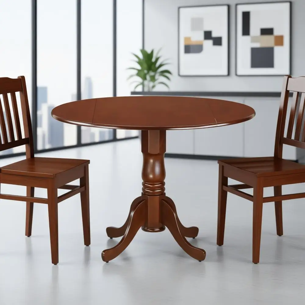 Ensemble de salle à manger avec table à feuilles tombantes et 2 chaises, 42 acajou, 3 pièces