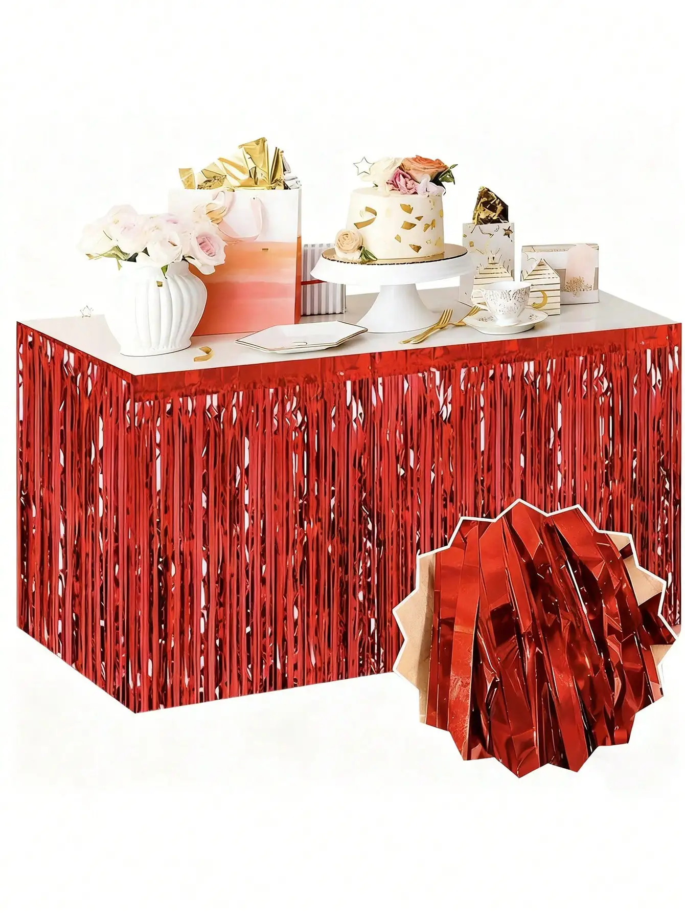 

Красная металлическая юбка-накидка с бахромой для украшения стола на вечеринку