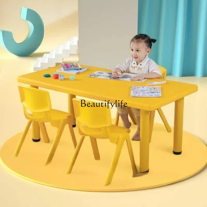 

New Kindergarten Kids Table and Chair Set Early Education Plastic Rectangular Desk Children's Home Eating Learning