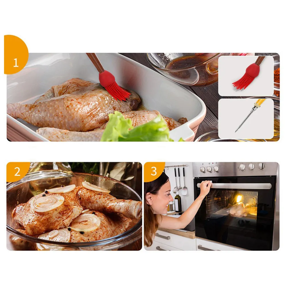 4Pcs Cleaning Brush Set Silicone Turkey Baster Basting Brush Injector Needle Heat Resistant Bulb Barbecue Tool Drip Oil
