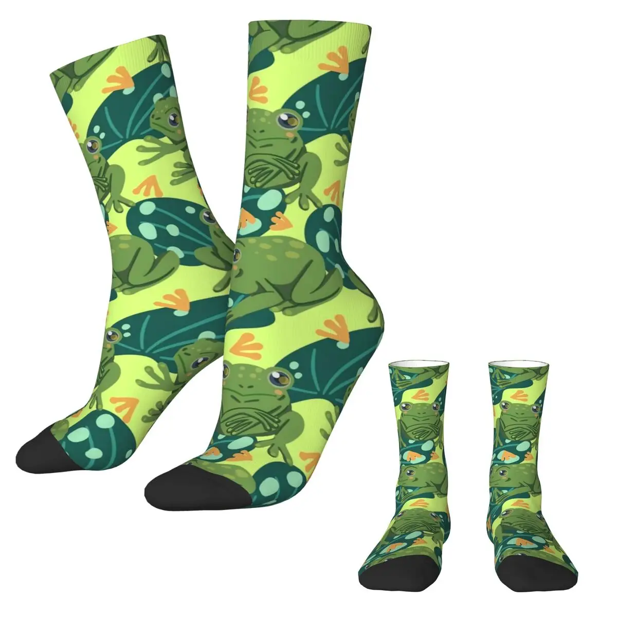 Cute Frog Stockings Water Lily Leaves Printed Funny Socks Winter Anti Slip Socks Couple Skateboard Soft Socks