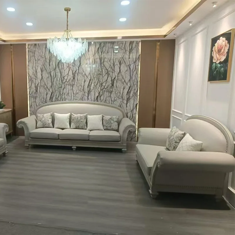 Living room combination leather complete high-end furniture villa large apartment solid wood sofa