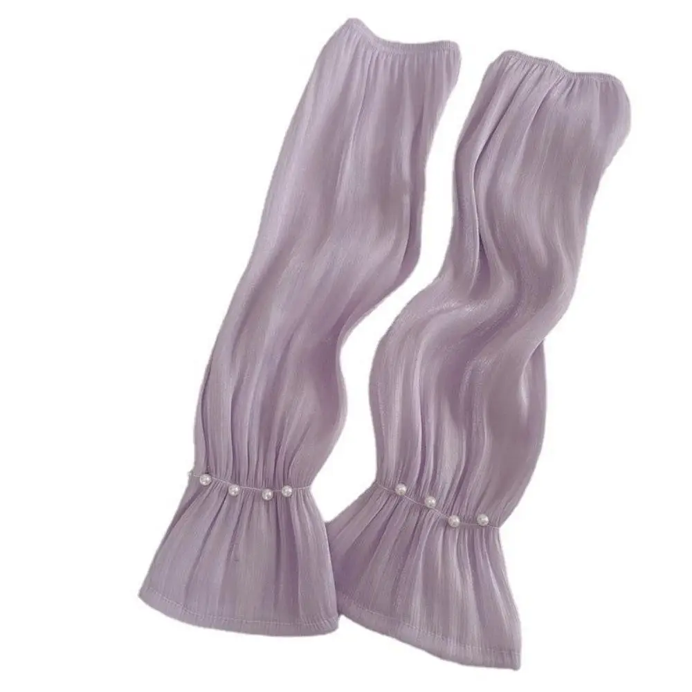 الدانتيل الحرير الجليد الأكمام قفازات لؤلؤة شفافة الصيف واقية من الشمس الأكمام في الهواء الطلق غطاء للذراع الحماية من الشمس القيادة أكمام أذرع تبريد