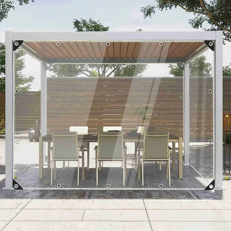 99.9% Transparent PVC Tarpaulin Balcony Gazebo Windproof Waterproof Fence Screen Rainproof Cloth Clear Tarp Cover