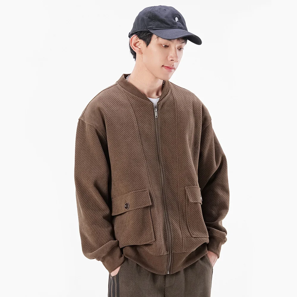 

Spring Autumn Cardigan Coat Men Streetwear Fashion Jacquard Baseball Collar Loose Casual Plus Size Jacket Coat Outerwear