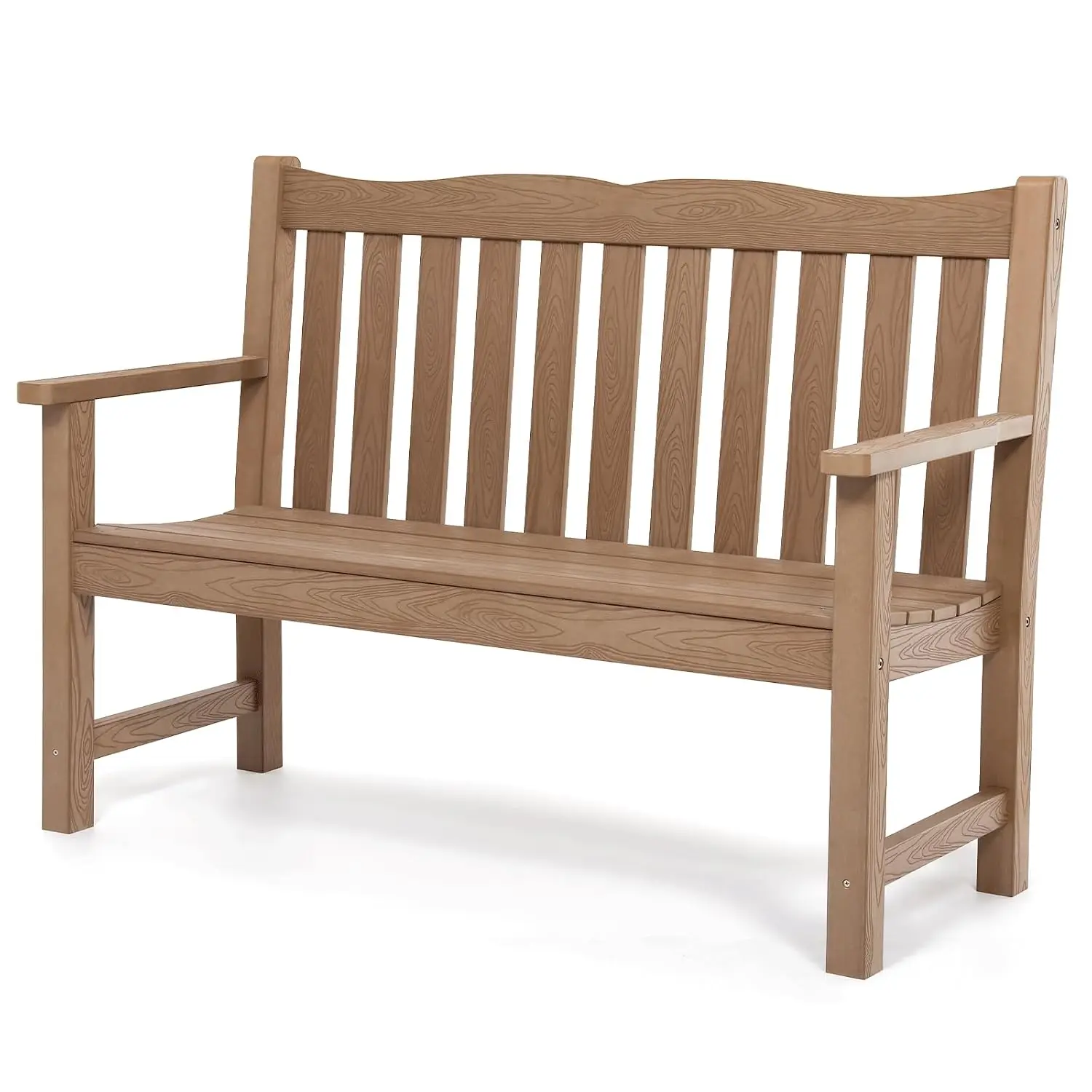 2-Person Outdoor Bench, All-Weather HIPS Garden Bench, 800 lbs, Teak